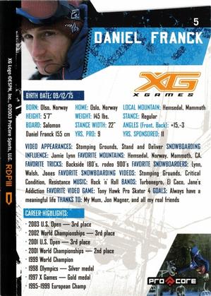 2004 Pro Core Sports X Games #5 Daniel Franck Back